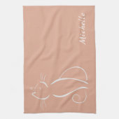 Minimale witte kat op roze voeg naam toe theedoek (Verticaal)