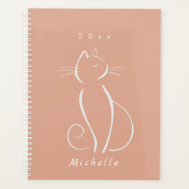 Minimale witte kat op roze voeg naamplanner toe planner