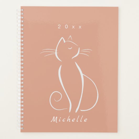 Minimale witte kat op roze voeg naamplanner toe planner (Voorkant)