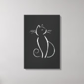 Minimale witte kat op zwart canvas afdruk (Voorkant)
