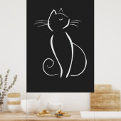 Minimale witte kat op zwart poster (Keuken)