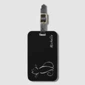 Minimale witte kat op zwart, voeg naam toe bagagelabel (Voorkant (verticaal))