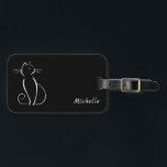 Minimale witte kat op zwart, voeg naam toe bagagelabel<br><div class="desc">Minimale witte kat op een zwart bagagelabel. Pas dit elegante bagagelabel aan met jouw naam.</div>