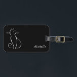 Minimale witte kat op zwart, voeg naam toe bagagelabel<br><div class="desc">Minimale witte kat op een zwart bagagelabel. Pas dit elegante bagagelabel aan met jouw naam.</div>