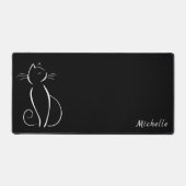 Minimale witte kat op zwart, voeg naam toe bureaumat (Voorkant)