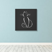 Minimale witte kat op zwart, voeg naam toe canvas afdruk (Insitu (Houten vloer))