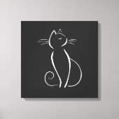 Minimale witte kat op zwart, voeg naam toe canvas afdruk (Voorkant)