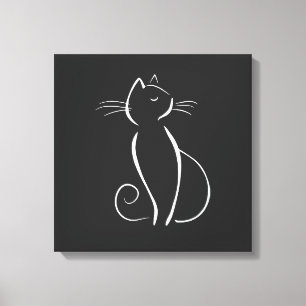 Minimale witte kat op Zwart voeg Naam toe Canvas Afdruk