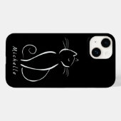 Minimale witte kat op zwart, voeg naam toe Case-Mate iPhone case (Achterkant (horizontaal))