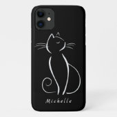 Minimale witte kat op zwart, voeg naam toe Case-Mate iPhone case (Achterkant)