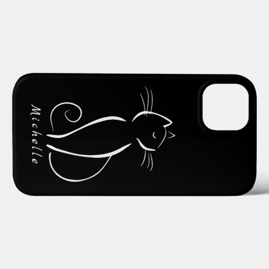 Minimale witte kat op zwart, voeg naam toe Case-Mate iPhone case (Achterkant (horizontaal))
