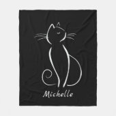 Minimale witte kat op zwart, voeg naam toe fleece deken (Voorkant)