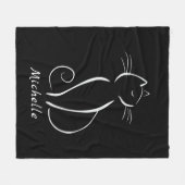 Minimale witte kat op zwart, voeg naam toe fleece deken (Voorkant (Horizontaal))