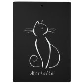 Minimale witte kat op zwart, voeg naam toe klembord (Achterkant)