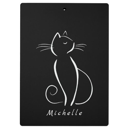 Minimale witte kat op zwart, voeg naam toe klembord (Achterkant)