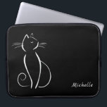 Minimale witte kat op zwart, voeg naam toe laptop sleeve<br><div class="desc">Minimale witte kat op een zwarte achtergrond laptophoes. Pas deze elegante laptophoes aan met jouw naam.</div>
