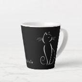 Minimale witte kat op zwart, voeg naam toe latte mok (Rechterhoek)