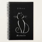 Minimale witte kat op zwart, voeg naam toe planner (Voorkant)