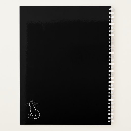 Minimale witte kat op zwart, voeg naam toe planner (Achterkant)