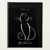 Minimale witte kat op zwart, voeg naam toe planner (Voorkant)