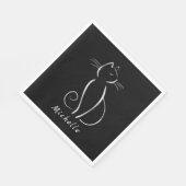 Minimale witte kat op zwart, voeg naam toe servet (Hoek)