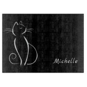 Minimale witte kat op zwart, voeg naam toe snijplank (Voorkant)