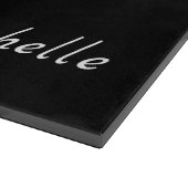 Minimale witte kat op zwart, voeg naam toe snijplank (Hoek)