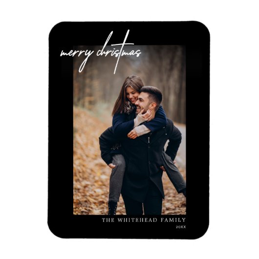 Minimale witte kerstaxkaart zwarte kerst magneet (Verticaal)