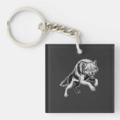 Minimale witte lijn wolf sleutelhanger (voorkant)