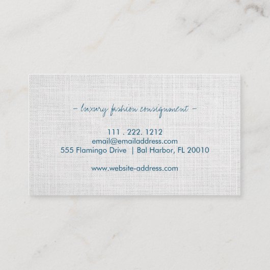 Minimale witte linnen textuur Moderne Professional Visitekaartje (Achterkant)