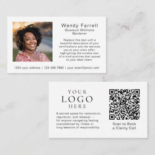 Minimale witte logo QR-code foto Gezondheidscoach Visitekaartje (Voorkant / Achterkant)