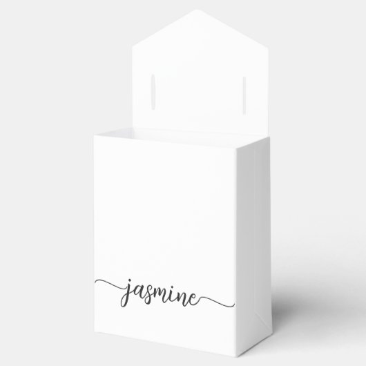Minimale witte meisjes monogram naam script bedankdoosjes (Geopend)
