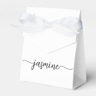 Minimale witte meisjesachtige monogram naam script bedankdoosjes