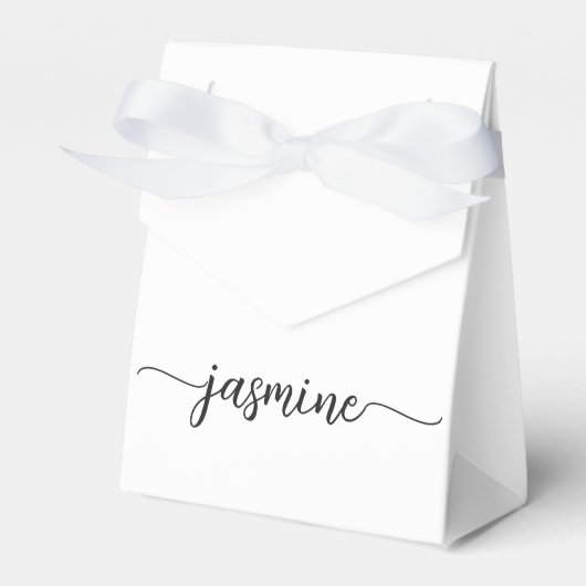 Minimale witte meisjesachtige monogram naam script bedankdoosjes (Voorkant Zijde)