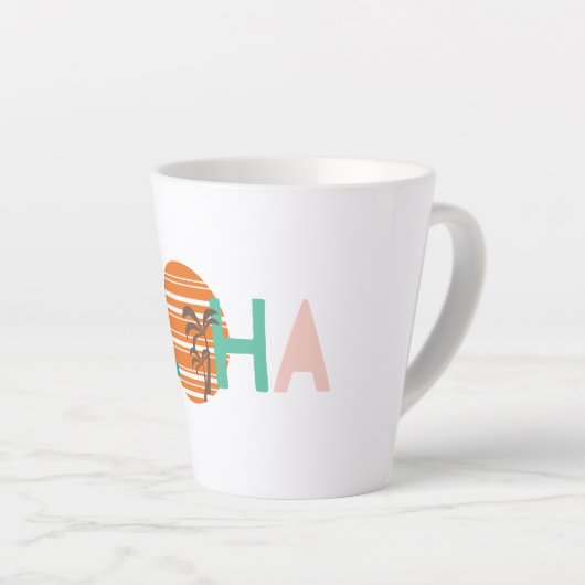 Minimale witte Mok "Aloha"-zonnebank en palmboom (Rechterhoek)