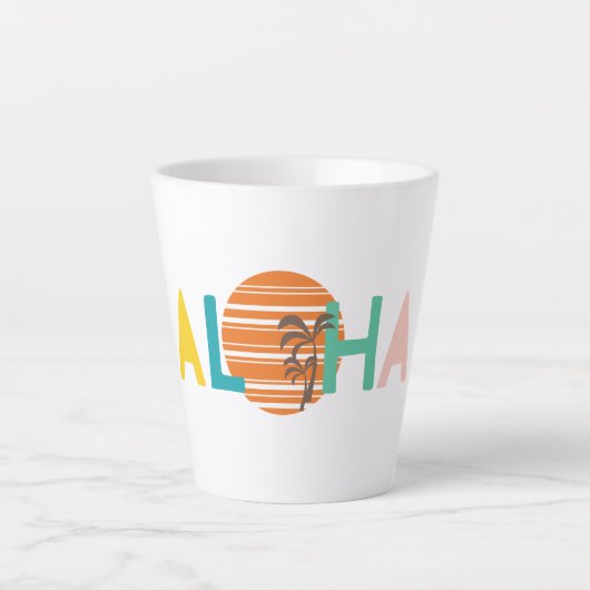 Minimale witte Mok "Aloha"-zonnebank en palmboom (Voorkant)