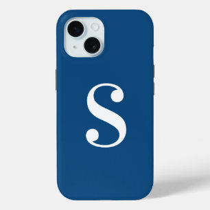 Minimale witte monogram op Navy Blue iPhone 15 Case