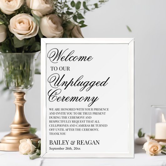 Minimale witte ontkoppelde ceremonie bruiloft poster