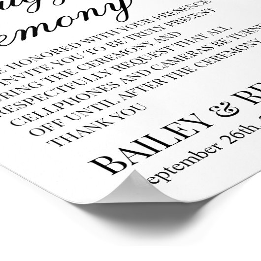 Minimale witte ontkoppelde ceremonie bruiloft poster (Hoek)