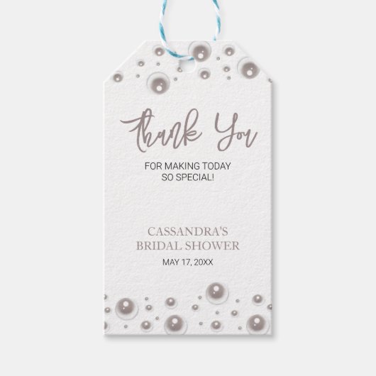Minimale Witte Parel Bruidsuitnodiging Bedankt Cadeaulabel (Voorkant)