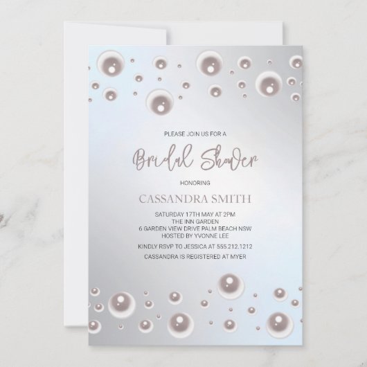 Minimale witte parel zilveren bruidsdouche  kaart (Voorkant)