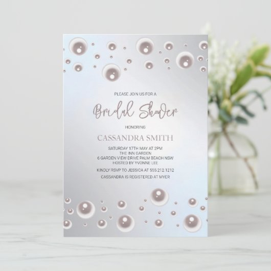 Minimale witte parel zilveren bruidsdouche  kaart (Staand voorkant)