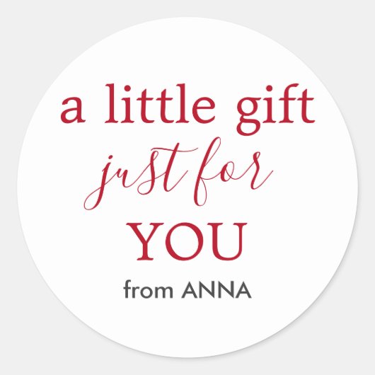 Minimale Witte Rode Tekst voor Gift Ronde Sticker (Voorkant)