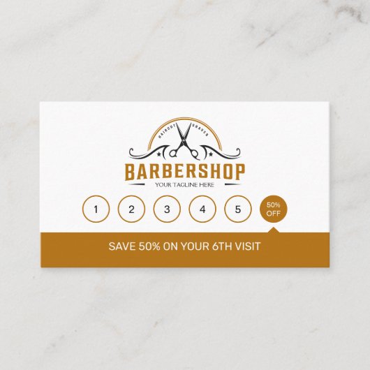 Minimale witte & roestige bruine kapperszaak Coiff Klantenkaartje (Voorkant)