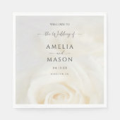 Minimale Witte Roos Elegante Script Bruiloft Welko Servet (Voorkant)