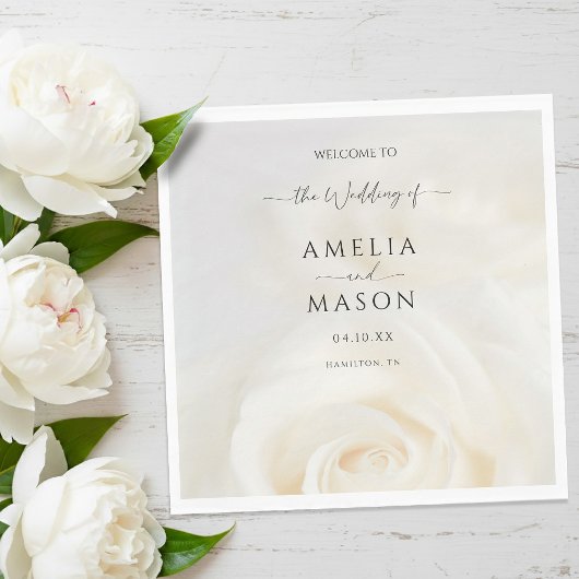 Minimale Witte Roos Elegante Script Bruiloft Welko Servet