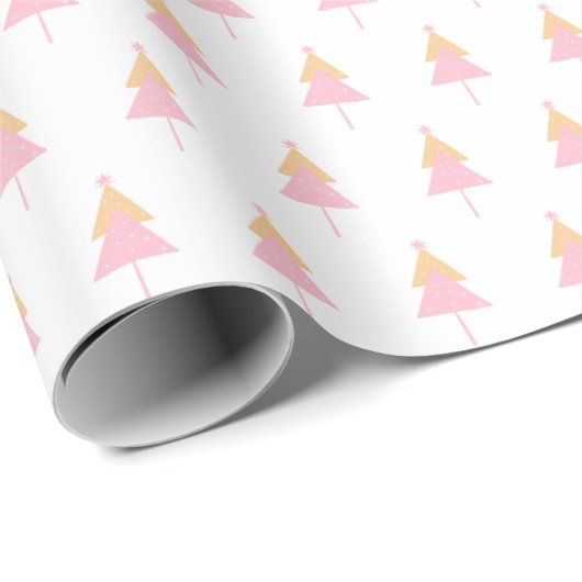 Minimale witte roze gele kerstboom cadeaupapier (Rol Hoek)