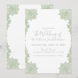 Minimale Witte & Salie Bloemrijke Kant Elegante Tr Kaart