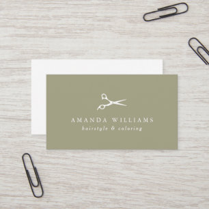 Minimale witte schaar Hair Stylist Sage Green Visitekaartje