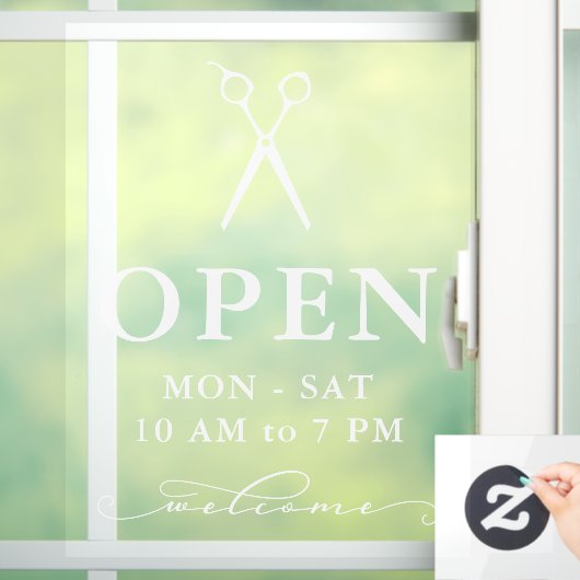 Minimale Witte Schaar Welkom Open Urende Ruit C Raamsticker (Huis)